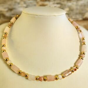 Natural Pink Morganite Necklace Or Choker In Gold Plated Necklace
